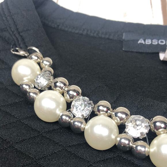 Vintage Absolute Angel Black Quilted Pearl Rhinestone Bib Blouse Medium Twee - Picture 5 of 7